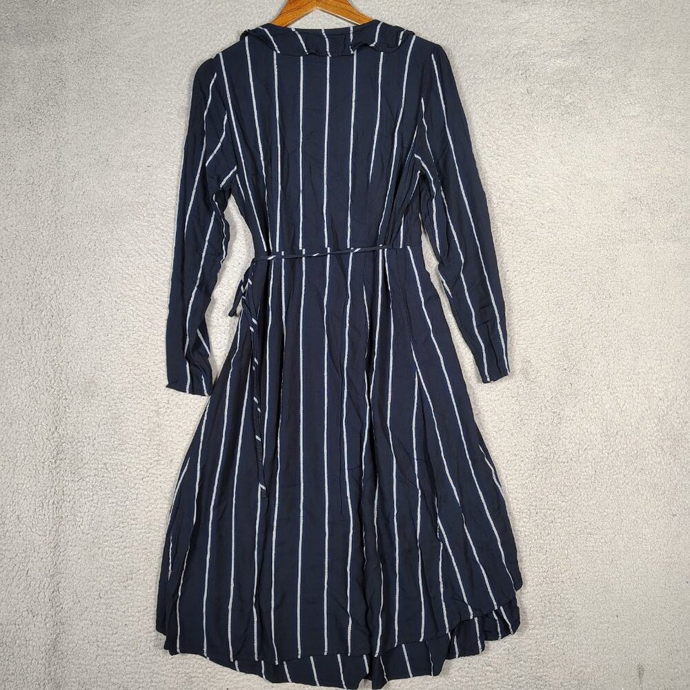 Rails Priya Wrap Dress Women's Medium Blue Metallic Stripe Ruffle High-Low Hem - Picture 3 of 13